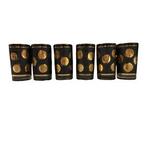 Libby Set 6 Black & Gold Liberty Coin Glasses Mid-century Modern Madmen Barware
